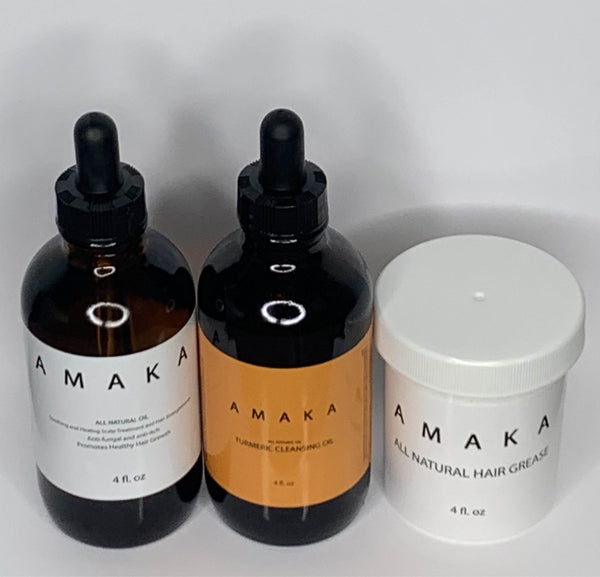 Amaka Product Bundle: Hair oil , Turmeric Facial Cleansing Oil, and Hair Grease